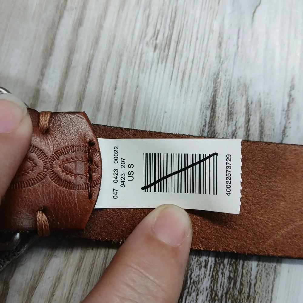 American Eagle Brown Leather Western Belt Turquoise Sunburst Buckle Small